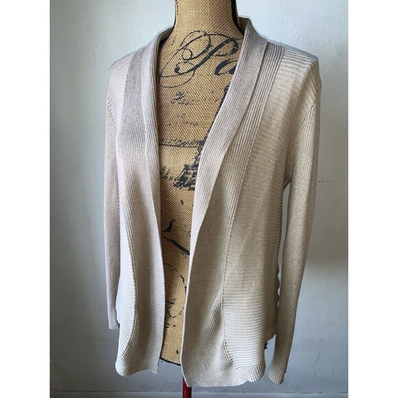 Liz Claiborne Beige Open Front Knit Cardigan Sweater Size LARGE - Picture 9 of 13